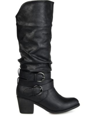 Women's Late Rouched Buckle Mid Shaft Block Heel Boots