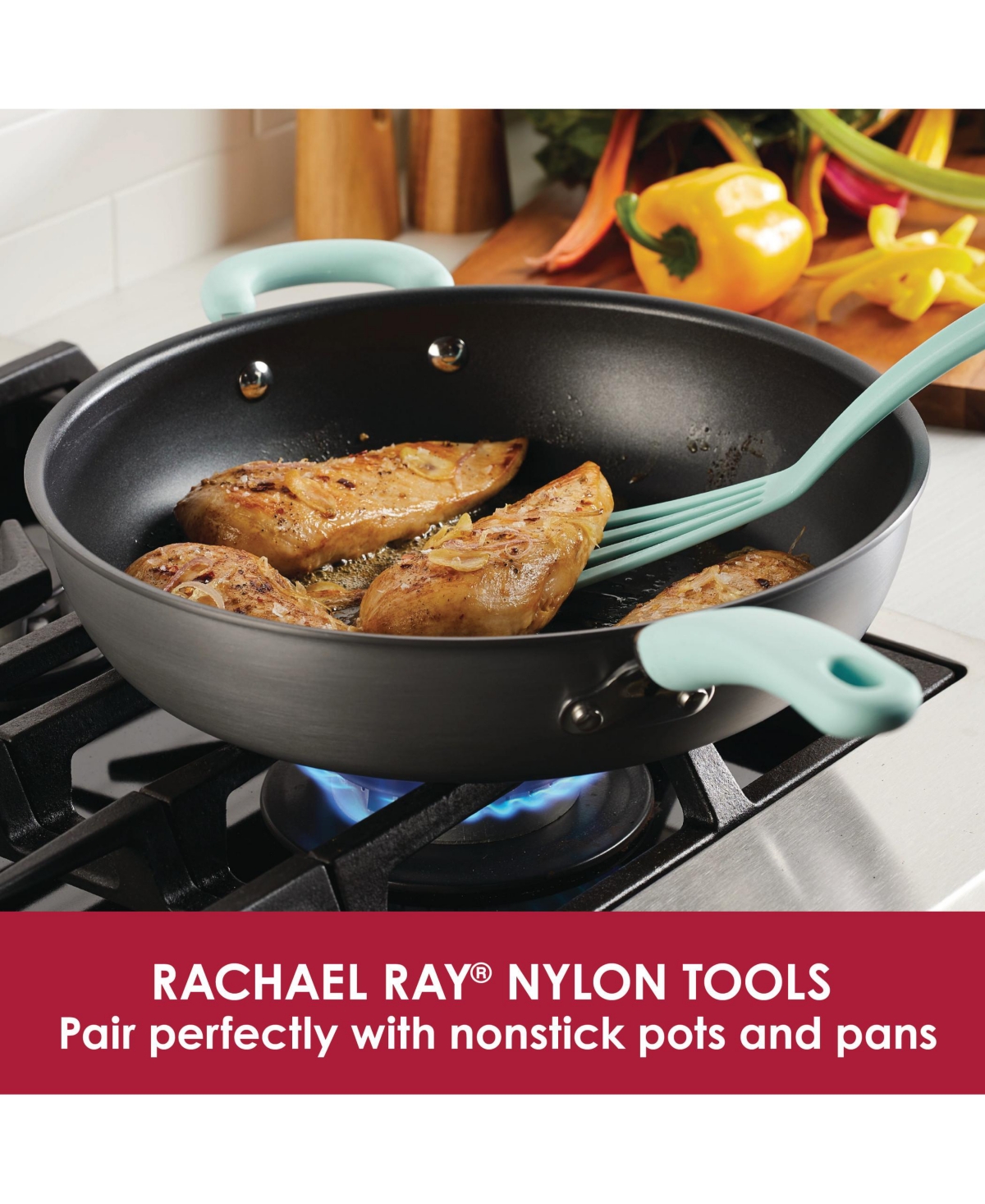 Rachael Ray Nonstick Bakeware Cookie Pan Set, 5-Pc., Gray with Red Silicone Grips - Gray With Red Grips
