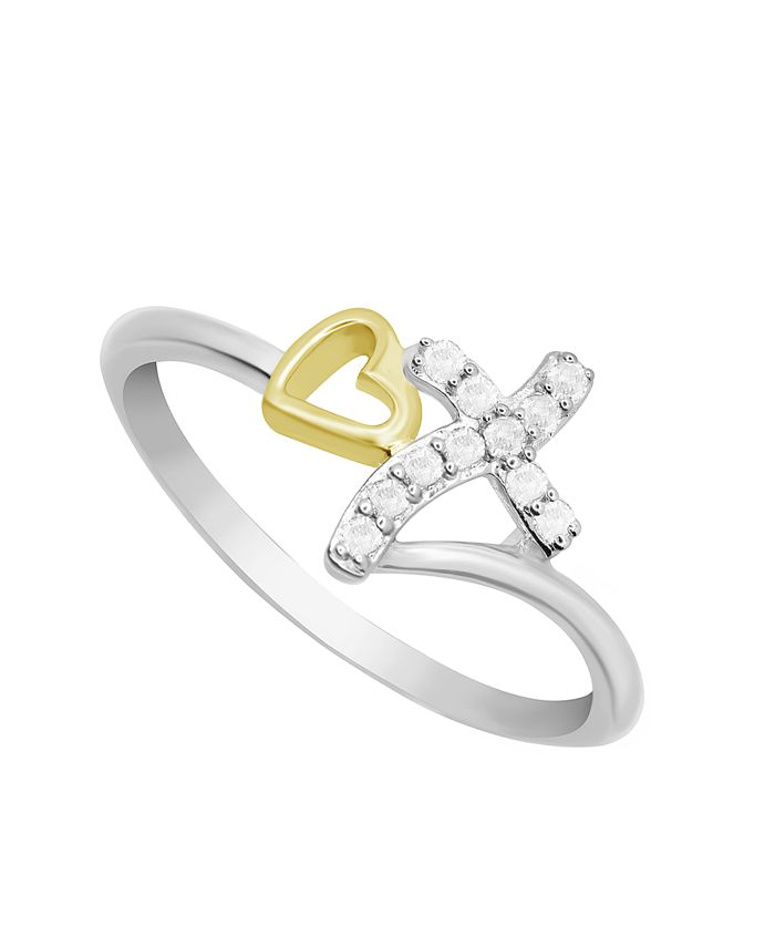 Macy s Diamond Cross Heart Ring 1 10 ct. t.w. in Sterling Silver