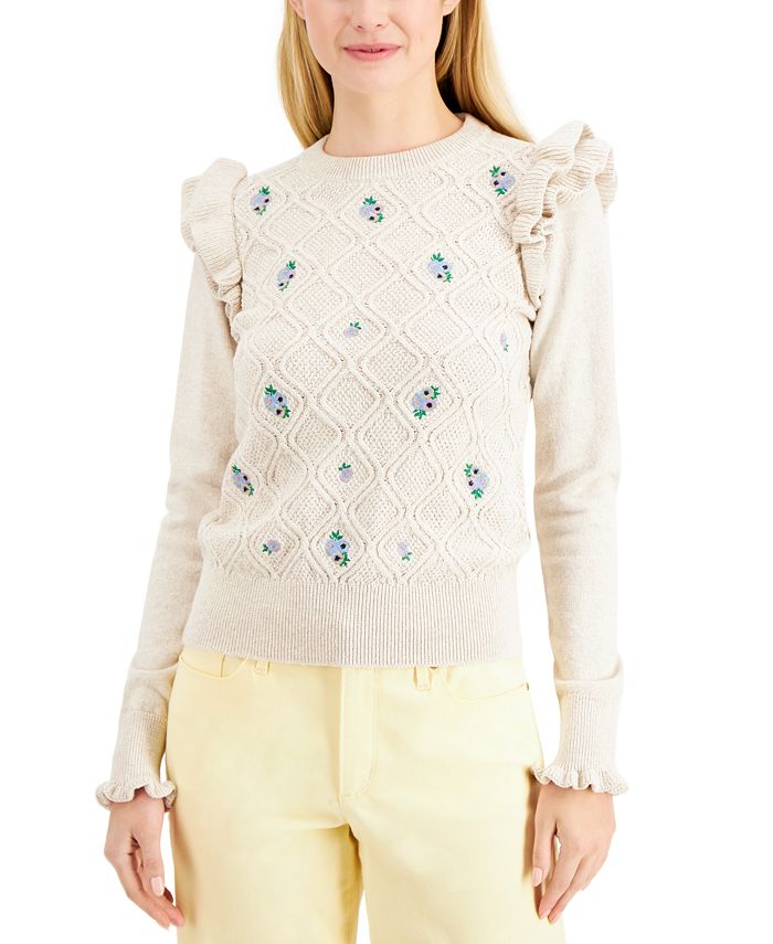 Charter Club Petite Ruffled Floral Sweater Created for Macy s