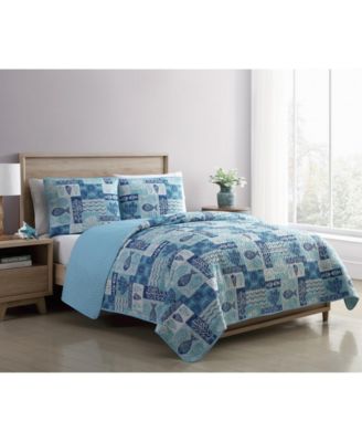 Patchwork Sea Life Reversible 3-Pc. Full/Queen Quilt Set