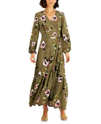 Bar III Floral-Print Belted Wrap Maxi Dress, Created for Macy's - Macy's