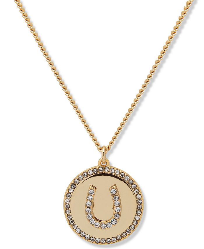 DKNY GoldTone Pavé Horseshoe Pendant Necklace, 16" + 3" extender Macy's