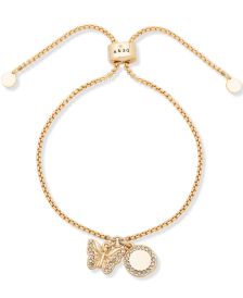 Gold-Tone Butterfly Pavé Charm Slider Bracelet