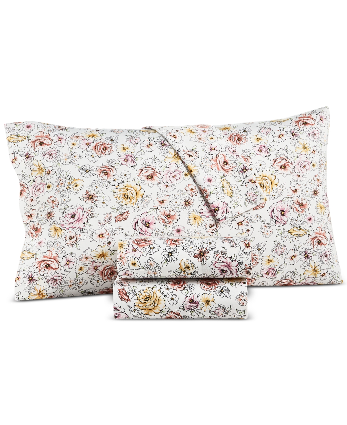 Charter Club Damask Designs 550 Thread Count Printed Cotton 4-pc. Sheet Set, Queen, Created For Macy's In Outlined Floral Poppy