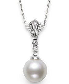 Cultured Akoya Pearl (8mm) & Diamond Accent 18" Pendant Necklace in 14k White Gold