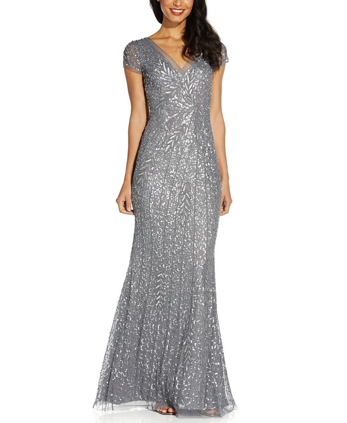Adrianna Papell Embellished Sequin Blouson Mermaid Gown Maxi Dress Mint ...