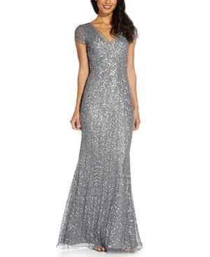 Shop Adrianna Papell Women's Beaded Sequin Mermaid Gown In Sterling Silver