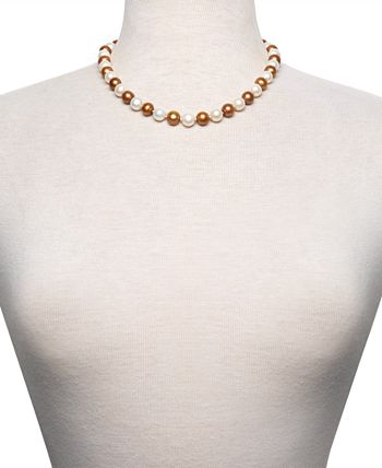 Macy's - White & Dyed Chocolate Cultured Freshwater Pearl (9-1/2-10-1/2mm) 17-1/2" Collar Necklace