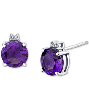 Macy's Amethyst (2-3/8 Ct. T.w.) & Diamond Accent Stud Earrings In Sterling Silver In Purple