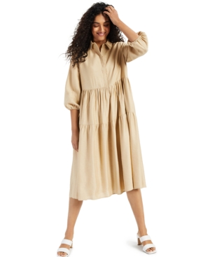 Alfani Tiered Midi Dress, Created For Macy's In Cream Beige