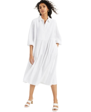 Alfani Tiered Midi Dress, Created For Macy's In Bright White