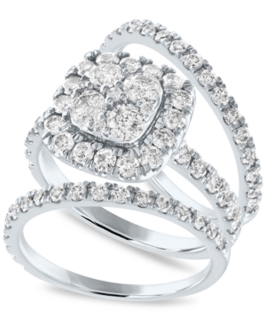 Macy's Diamond Cluster 3-pc. Bridal Set (2 Ct. T.w.) In 14k White Gold In White Gold