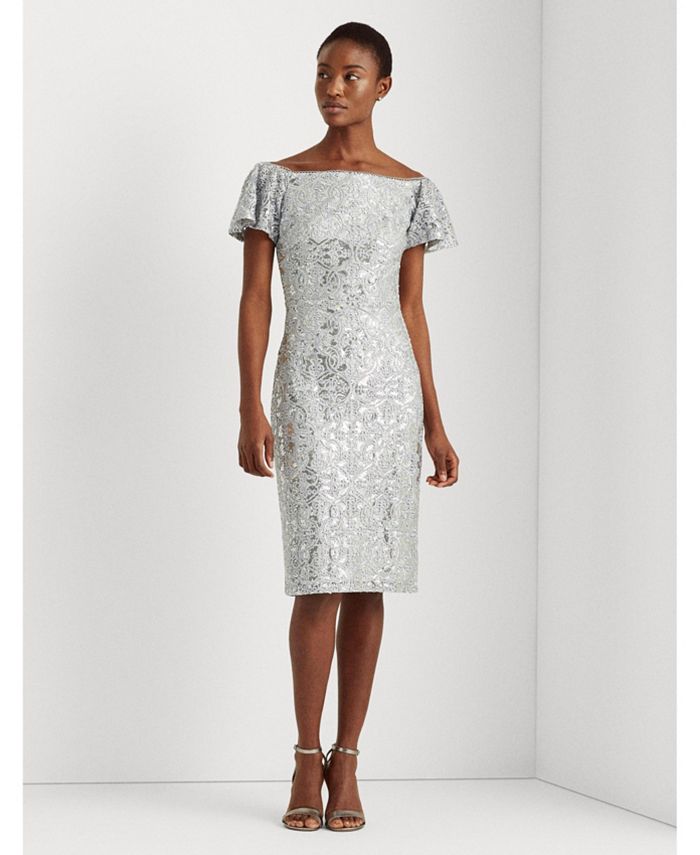 Lauren Ralph Lauren Sequined Lace Off-the-Shoulder Dress - Macy's