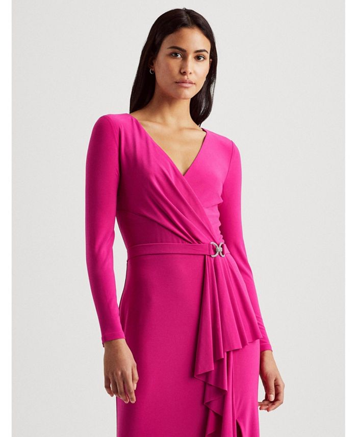 ralph lauren ruffle trim jersey gown