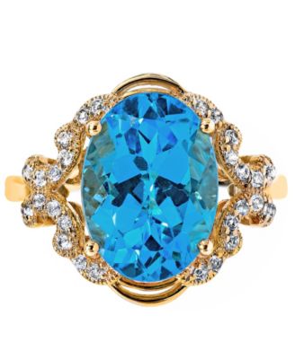 Blue Topaz (7 ct. t.w) Oval Ring in 14K Gold Plated Sterling Silver
