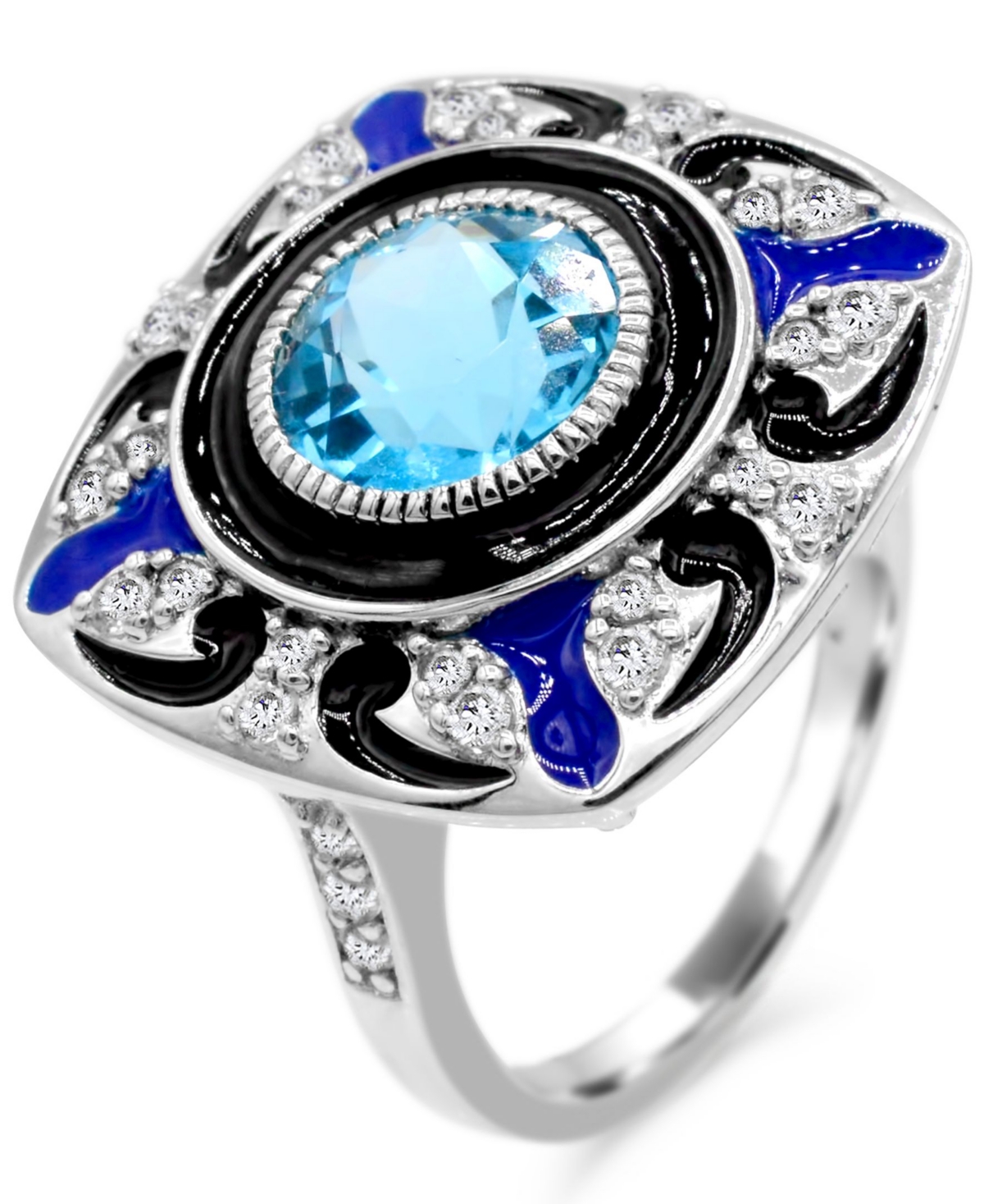 Macy's Women's Blue Topaz (2 1/4 Ct.t.w.) And Enamel Ring In Sterling Silver In Blue Topaz