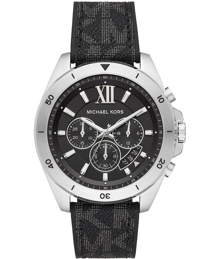 Michael Kors Men's Brecken Chronograph Black Signture Logo Strap Watch 45mm  & Reviews - All Watches - Jewelry & Watches - Macy's