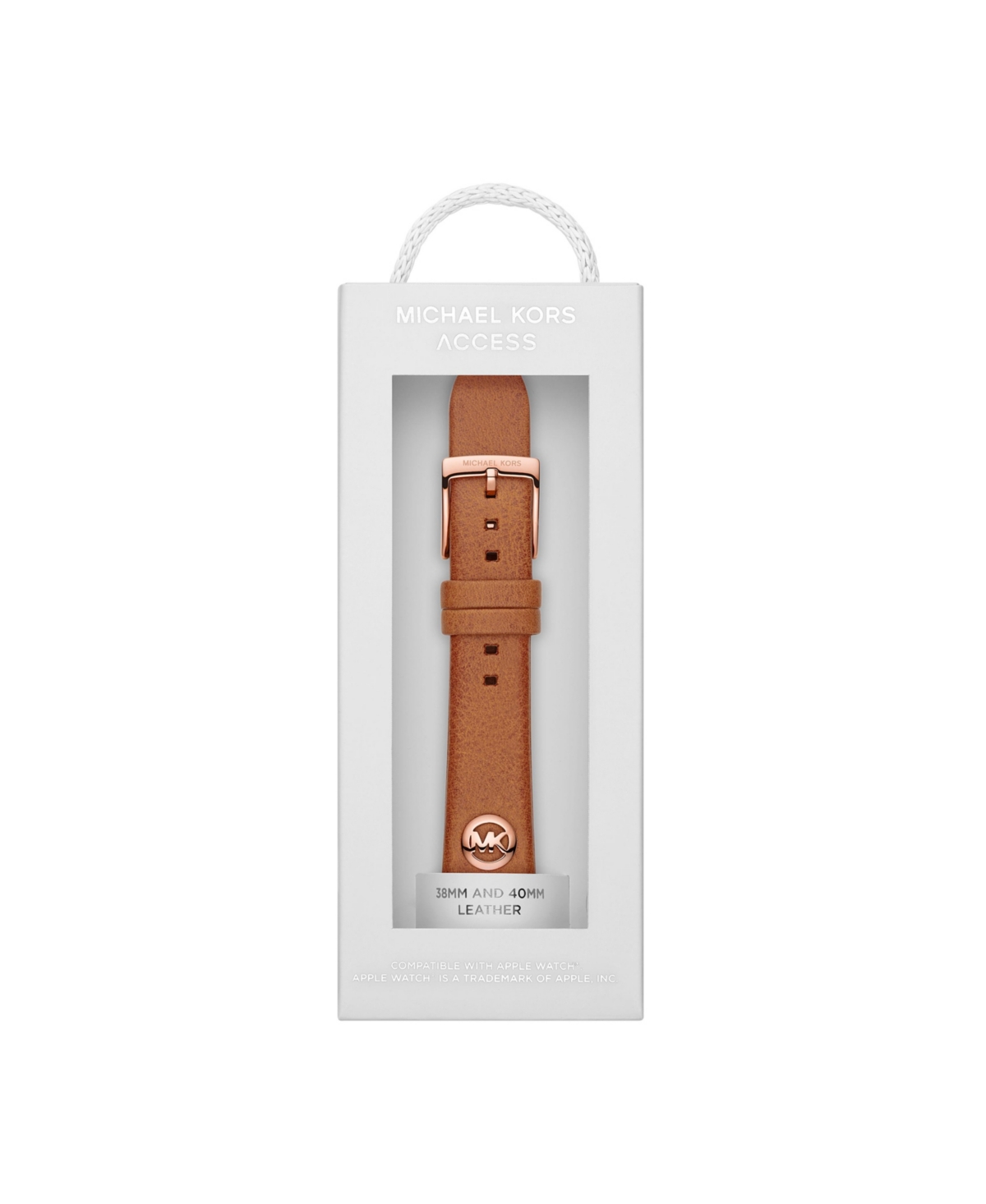 Shop Michael Kors Logo Charm Luggage Leather 38/40mm Band For Apple Watch In Brown