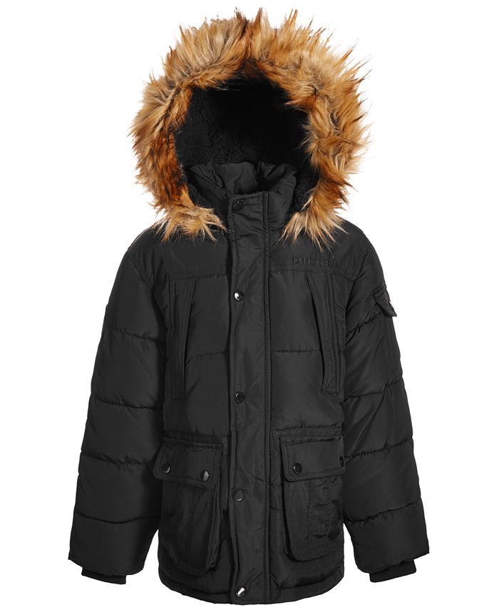 Diesel Little Boys Bomber Puffer with Faux-Fur Trim - Macy's