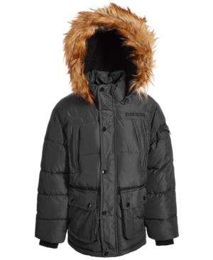 Diesel Little Boys Bomber Puffer with Faux-Fur Trim