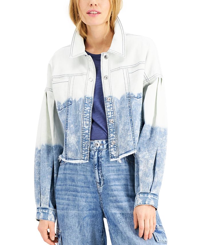 INC International Concepts Volume Sleeve Cropped Jean Jacket