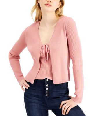Crave Fame - Juniors' Tie-Front Camisole-Lined Cardigan