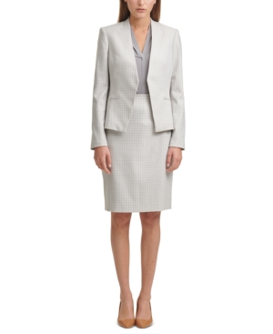 Calvin Klein Printed Textured Asymmetrical Open-Front Blazer