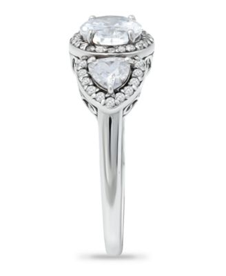 Cubic Zirconia 3 Stone Oval Silver Plate or 18K Gold Plate Ring