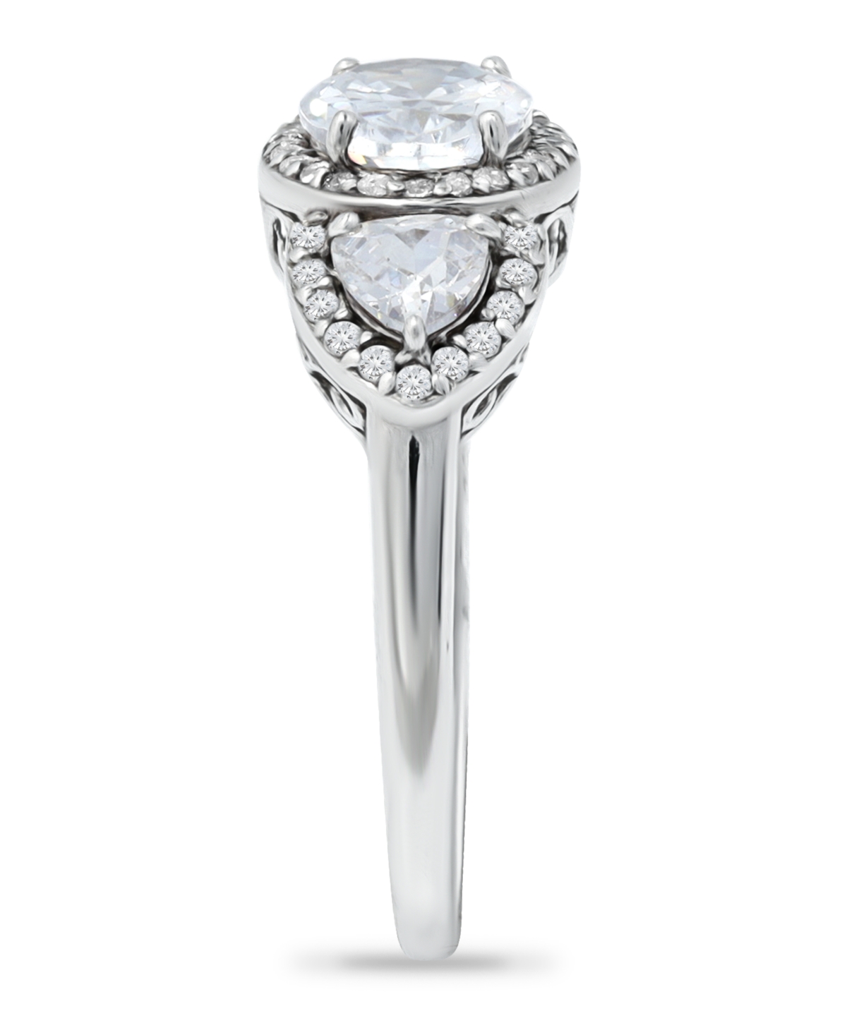 Macy's Cubic Zirconia 3 Stone OvalPlate or 18K Gold Plate Ring - Silver