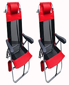 Multi-Position Flat Folding Mesh Ultralight Beach Chair, Set of 2