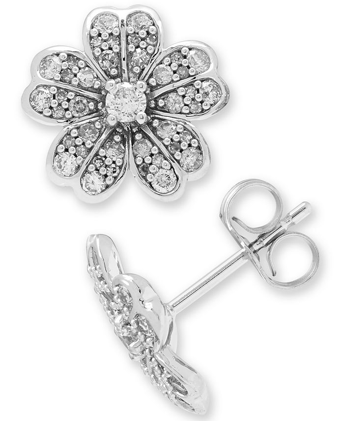 Macy's - Diamond Flower Stud Earrings (1/2 ct. t.w.) in 14k White Gold