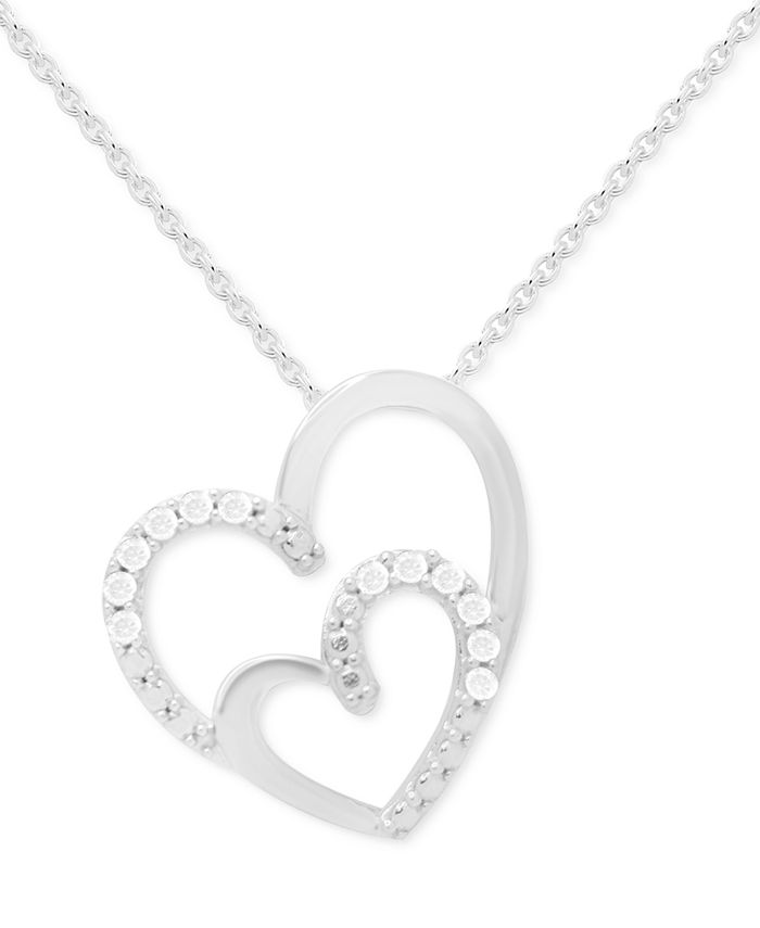 Macy's - Diamond Double Heart 18" Pendant Necklace (1/10 ct. t.w.) in Sterling Silver