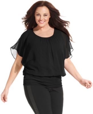 Style & Co. Plus Size Flutter-Sleeve Banded-Hem Top - Tops - Plus Sizes ...