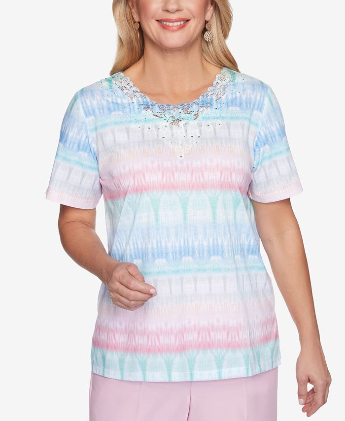 Alfred Dunner Petite Classic Lace-Trim Top & Reviews - Tops - Petites - Macy's