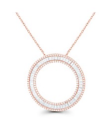Cubic Zirconia Baguette and Round Sterling Silver Open Circle Necklace (Also in 14k Gold Over Silver or 14k Rose Gold Over Silver)