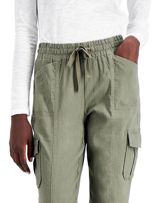INC International Concepts Drawstring-Waist Linen Cargo Pants in