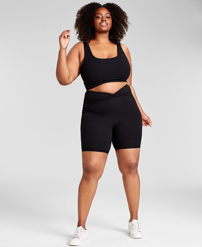 Nina Parker Trendy Plus Size Ribbed Knit Biker Shorts Created For Macy S Reviews Shorts Plus Sizes Macy S