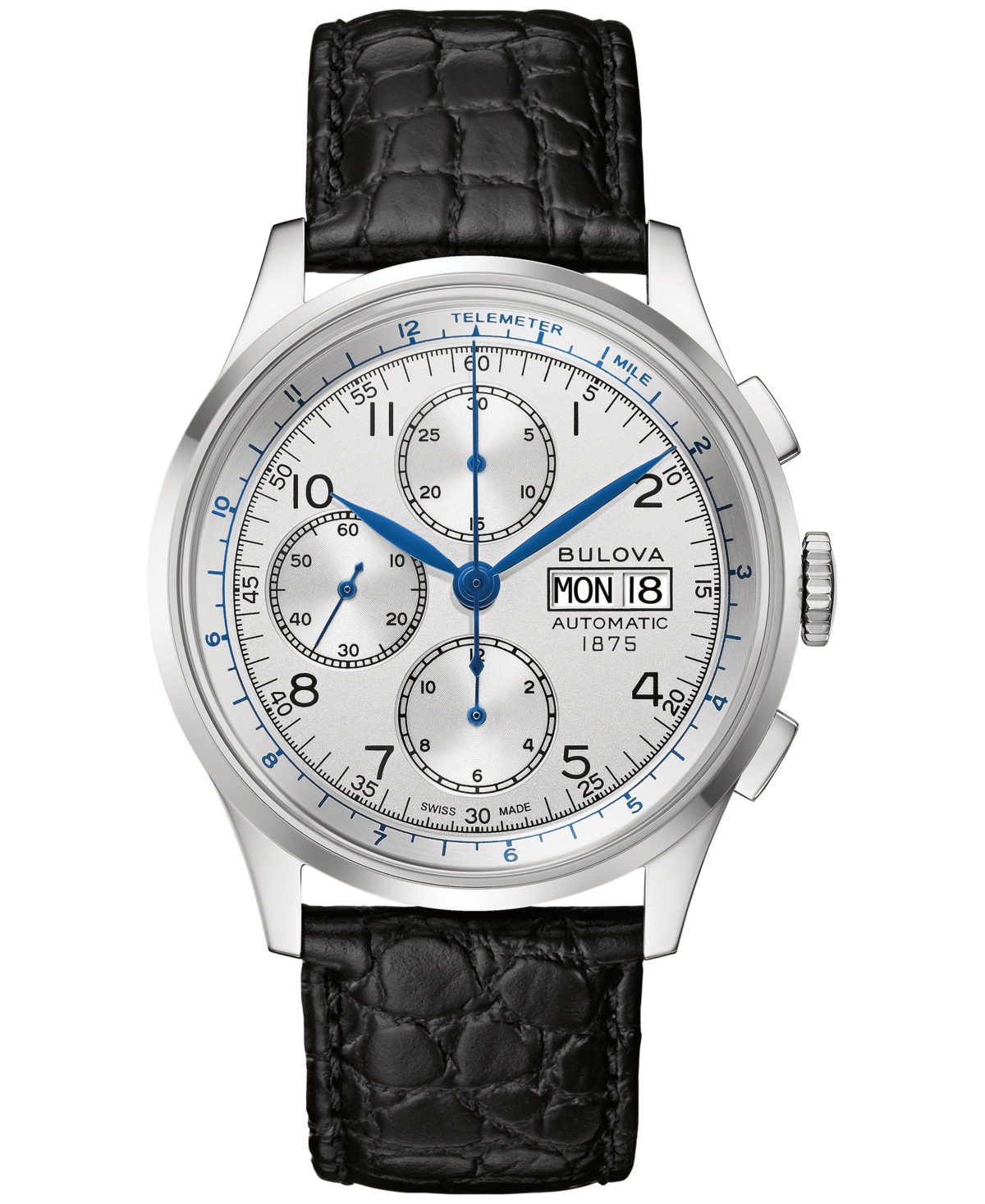 Shop Bulova Men's Swiss Automatic Chronograph Joseph  Black Leather Strap Watch 42mm In Silver