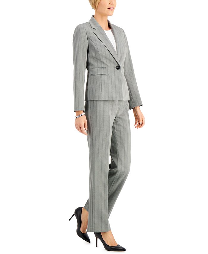 Le Suit Petite Herringbone Pinstripe Pantsuit & Reviews - Wear to Work ...