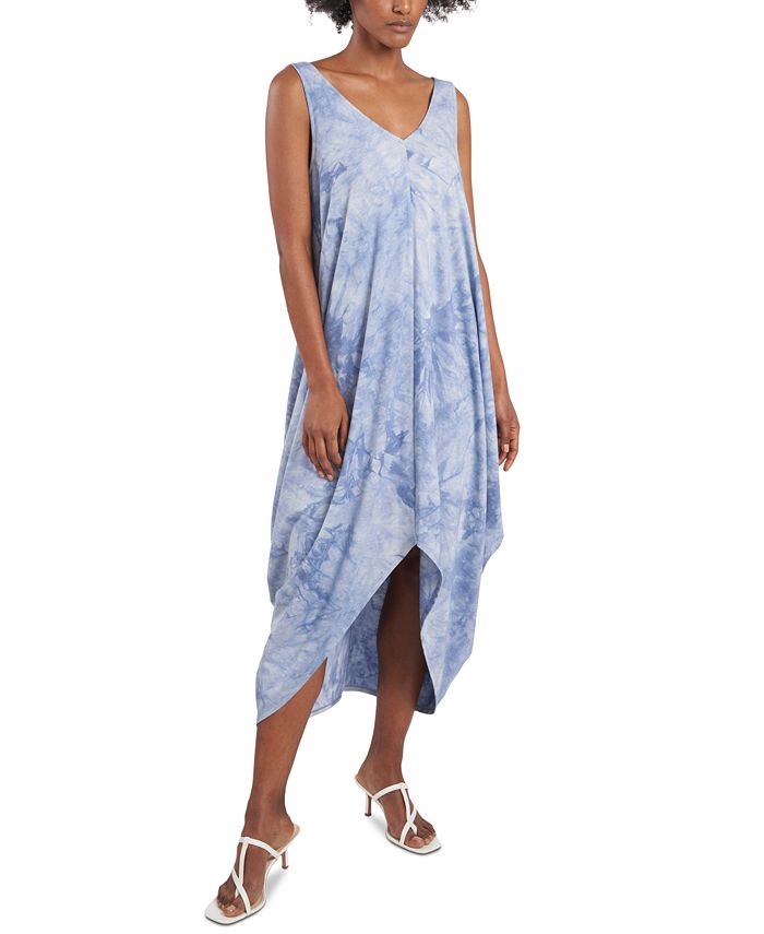 MSK Tie-Dyed Handkerchief-Hem Maxi Dress - Macy's