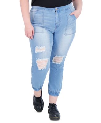 Gogo Jeans Trendy Plus Size Destructed Jean Joggers