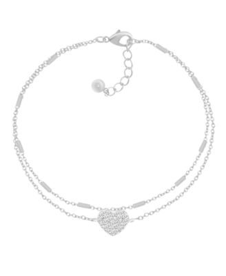 And Now This - Double Row Clear Cubic Zirconia Heart Anklet in Fine Silver Plate