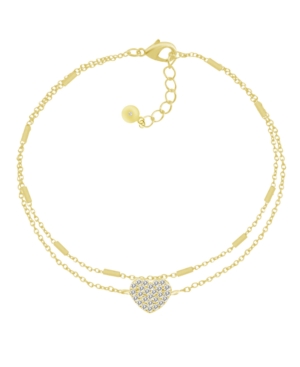 Essentials Double Row Clear Cubic Zirconia Heart Anklet In Silver Plate In Gold