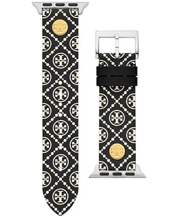 Tory Burch - Women's Black Medallion Print Band For Apple Watch&reg; Leather Strap 38mm/40mm