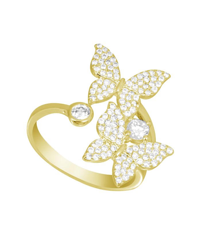 Essentials - Cubic Zirconia Butterfly Bypass Ring in Gold Plate