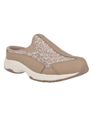 Easy Spirit Women's Traveltime Round Toe Casual Slip-on Mules Women's Shoes In Taupe Animal Print
