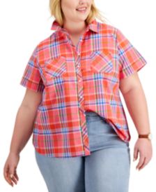 Plus Size Cotton Plaid Camp Shirt, Created for Macy's