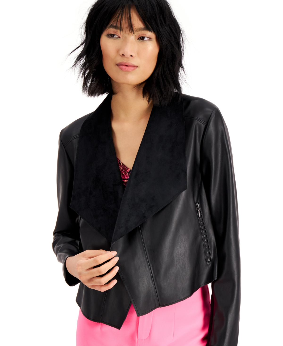Bar Iii Faux Leather Flyaway Jacket Created for Macy s Smart Closet