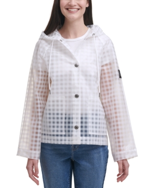 Calvin Klein Jeans Gingham-Print Hooded Rain Coat